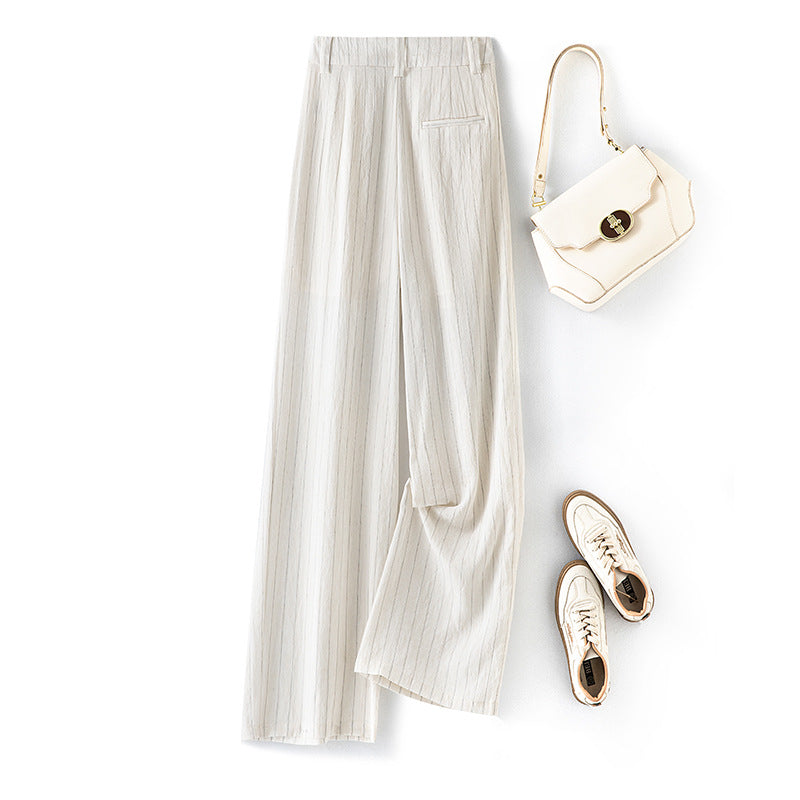 High-Waisted Striped Casual Wide-Leg Pants