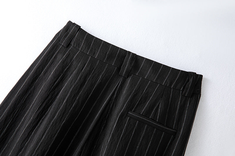 High-Waisted Striped Casual Wide-Leg Pants