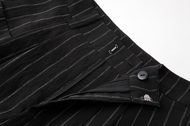 High-Waisted Striped Casual Wide-Leg Pants