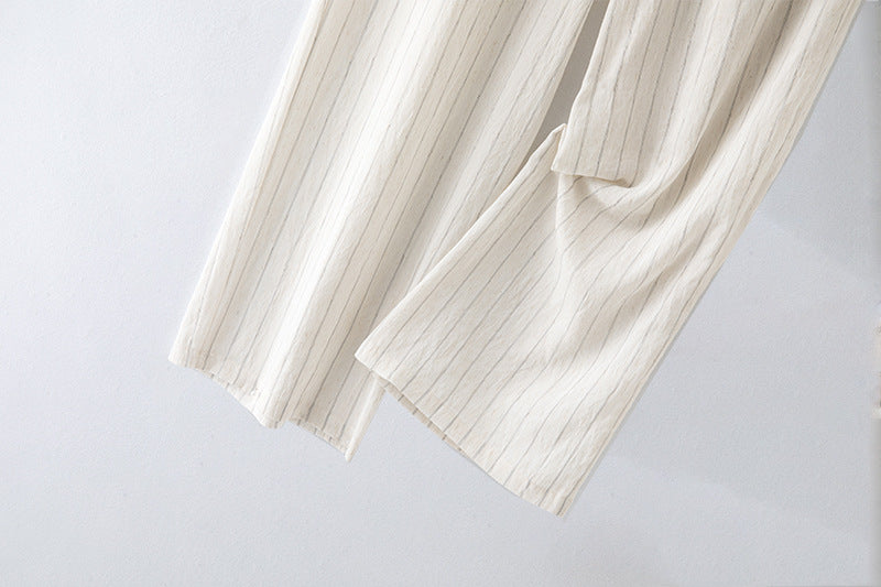 High-Waisted Striped Casual Wide-Leg Pants