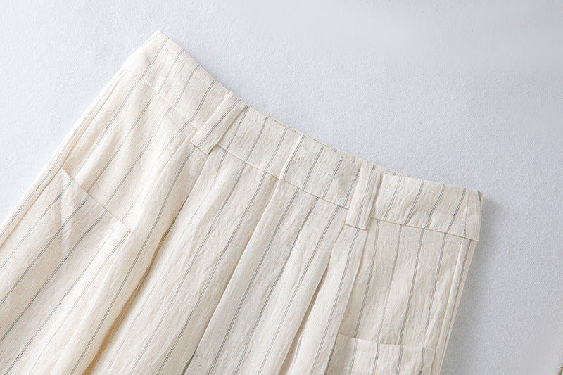 High-Waisted Striped Casual Wide-Leg Pants
