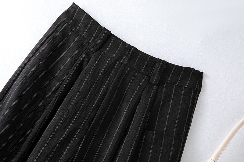 High-Waisted Striped Casual Wide-Leg Pants