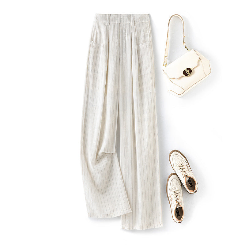 High-Waisted Striped Casual Wide-Leg Pants