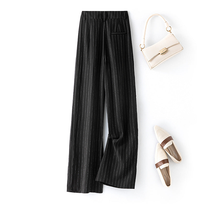 High-Waisted Striped Casual Wide-Leg Pants