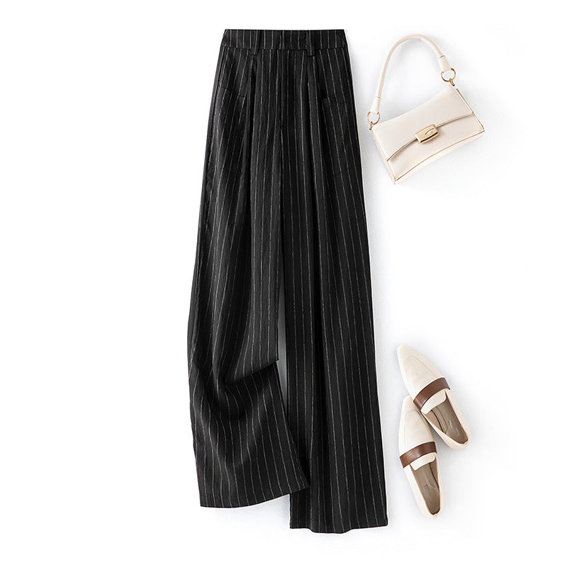 High-Waisted Striped Casual Wide-Leg Pants